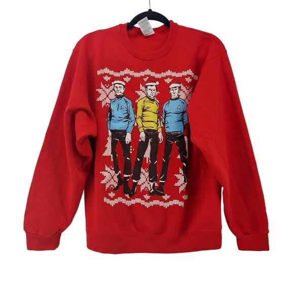 Jerzees Nublend Ugly Christmas Sweater Red Star Trek Size M - Picture 1 of 15
